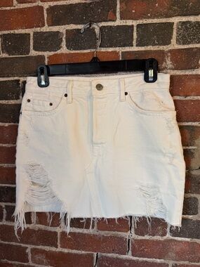 GRLFRND Distressed White Denim Mini Skirt